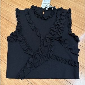 Zara Ruffle Sleeveless Knit Top Black Size S NWT